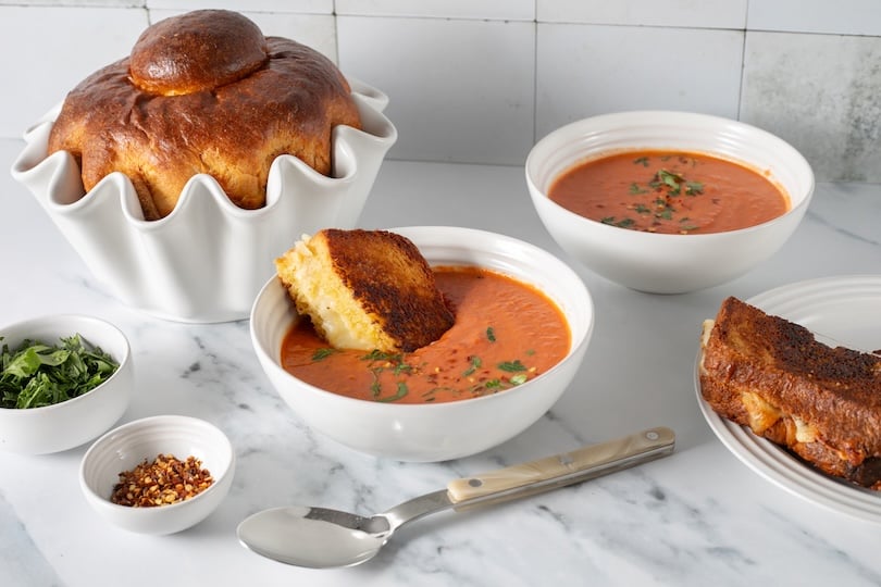 Hot Honey Brioche Grilled Cheese with Smoky Tomato Soup